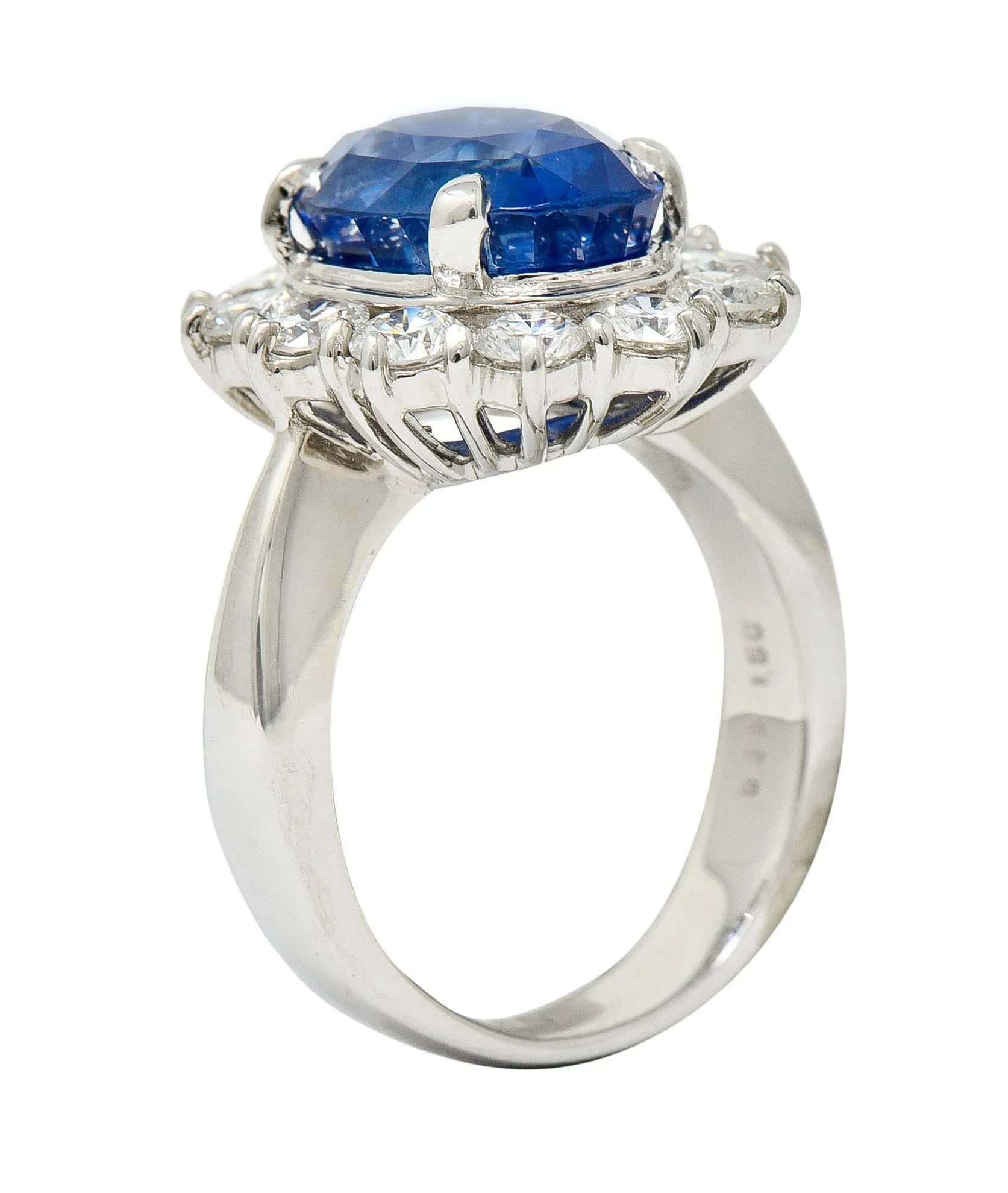 Classic 8.38 CTW No Heat Ceylon Sapphire Diamond Platinum Cluster Ring GIA AGL