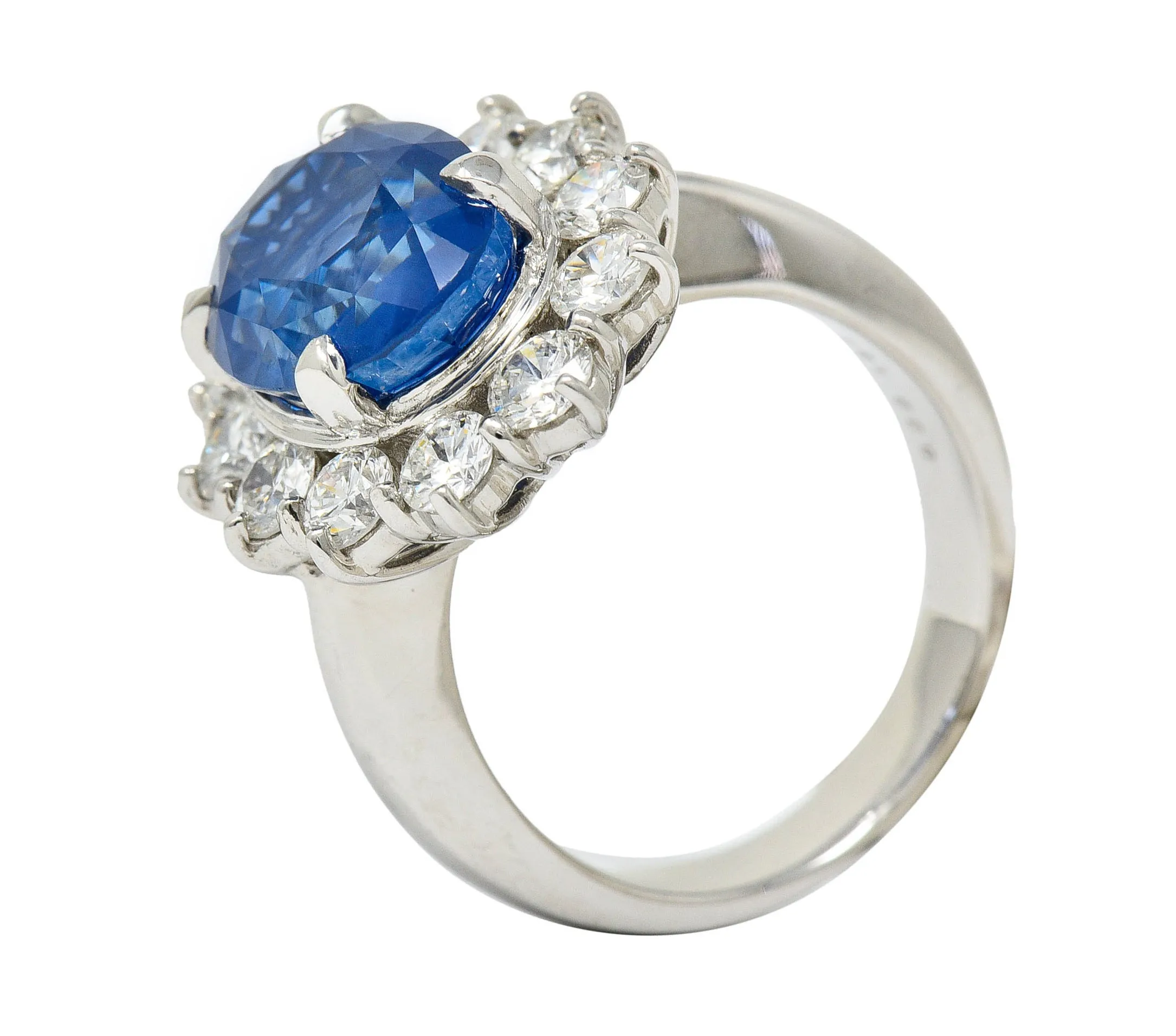 Classic 8.38 CTW No Heat Ceylon Sapphire Diamond Platinum Cluster Ring GIA AGL