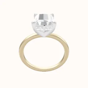 Classic Solitaire Engagement Ring With V Prong with Hidden Halo Head