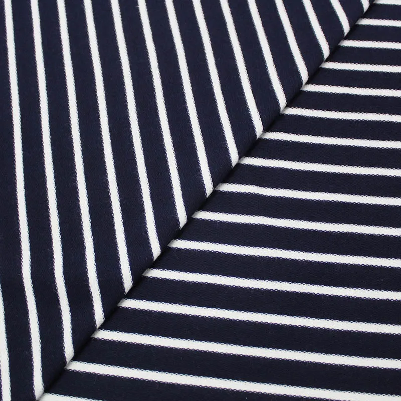 Cotton Elastane Dressmaking French Terry - Breton Stripe - Navy and White