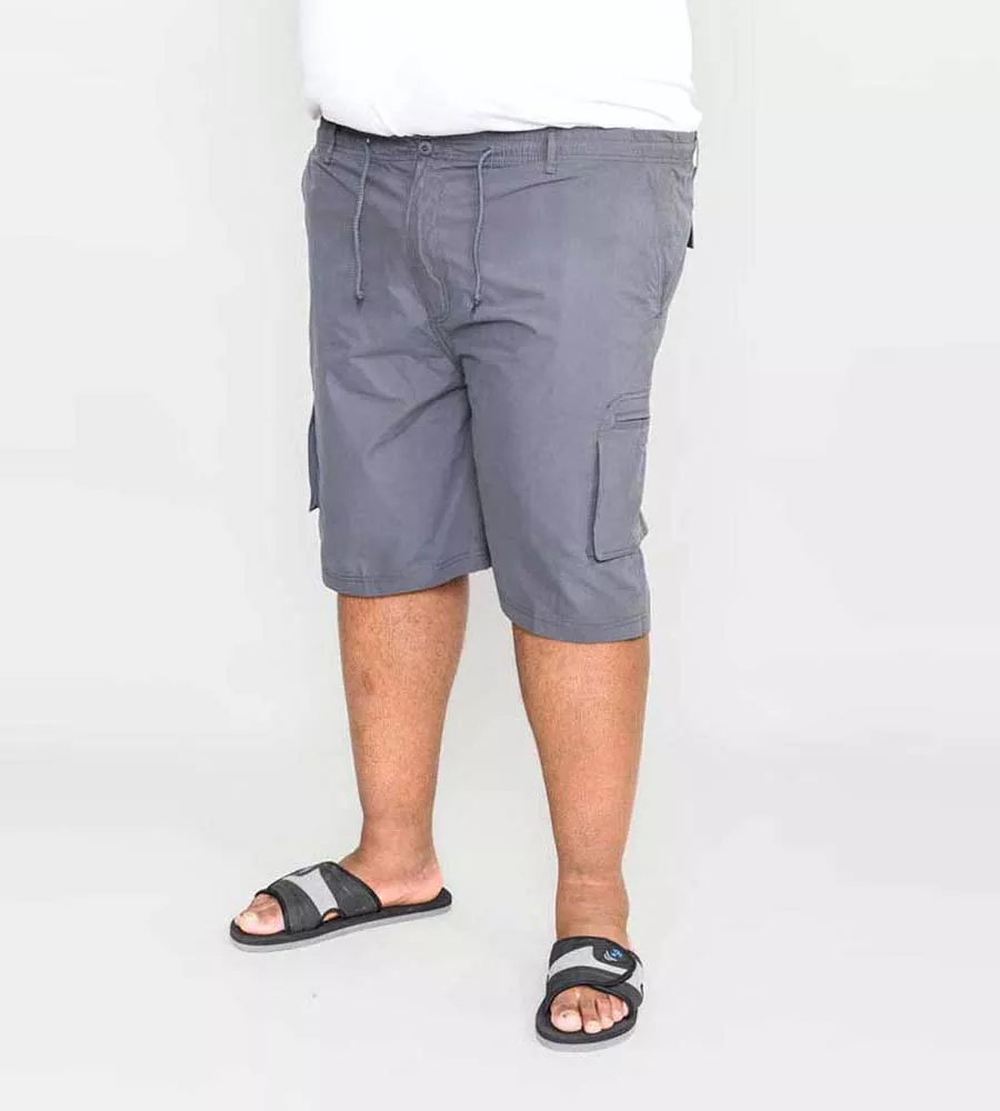 D555 Big Mens Grey Cargo Shorts With Shaped Leg Pockets (NICK GREY)