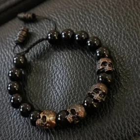 Dark Vintage Style Horror Skull Black Beads Charm Bracelet