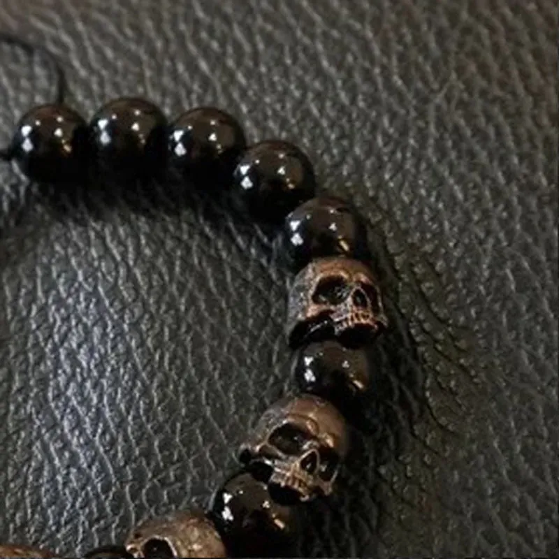 Dark Vintage Style Horror Skull Black Beads Charm Bracelet