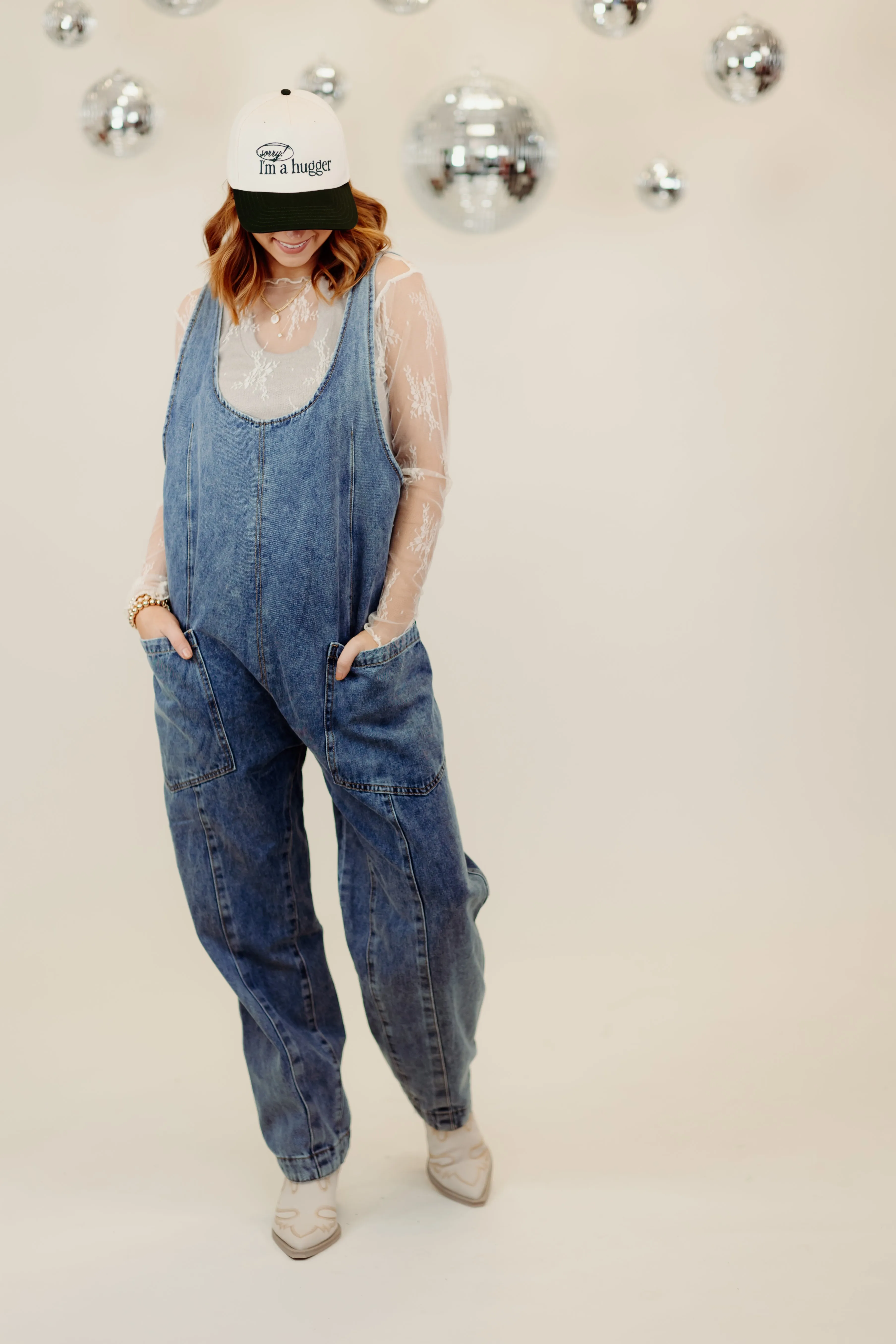 Denim Scoop Neck Oversized Overalls