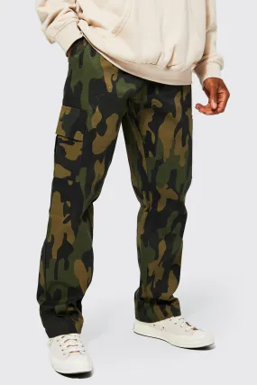 Elastic Waist Straight Camo Cargo Trouser