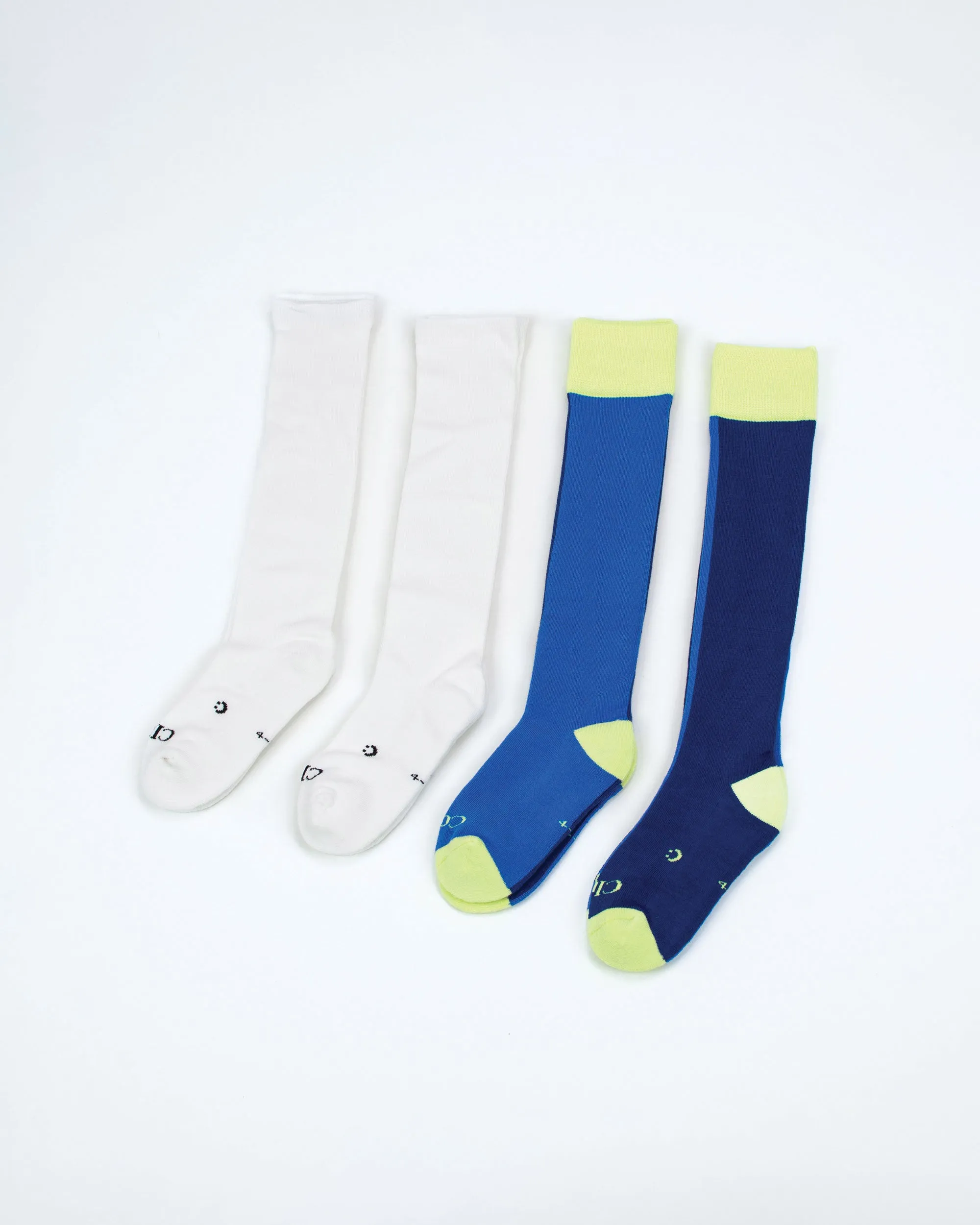 Everyday Knee-High Seamless Feel Socks 4 Pack (Kids) - White/Marine Blue