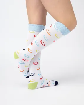 Everyday Knee-High Seamless Feel Socks (Kids) - White Smiley