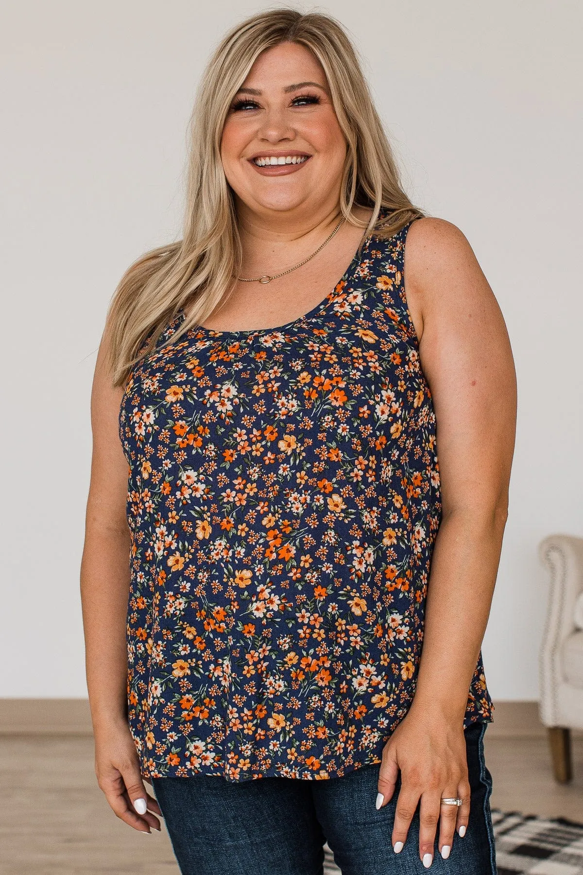 Eye Catching Beauty Floral Tank- Navy