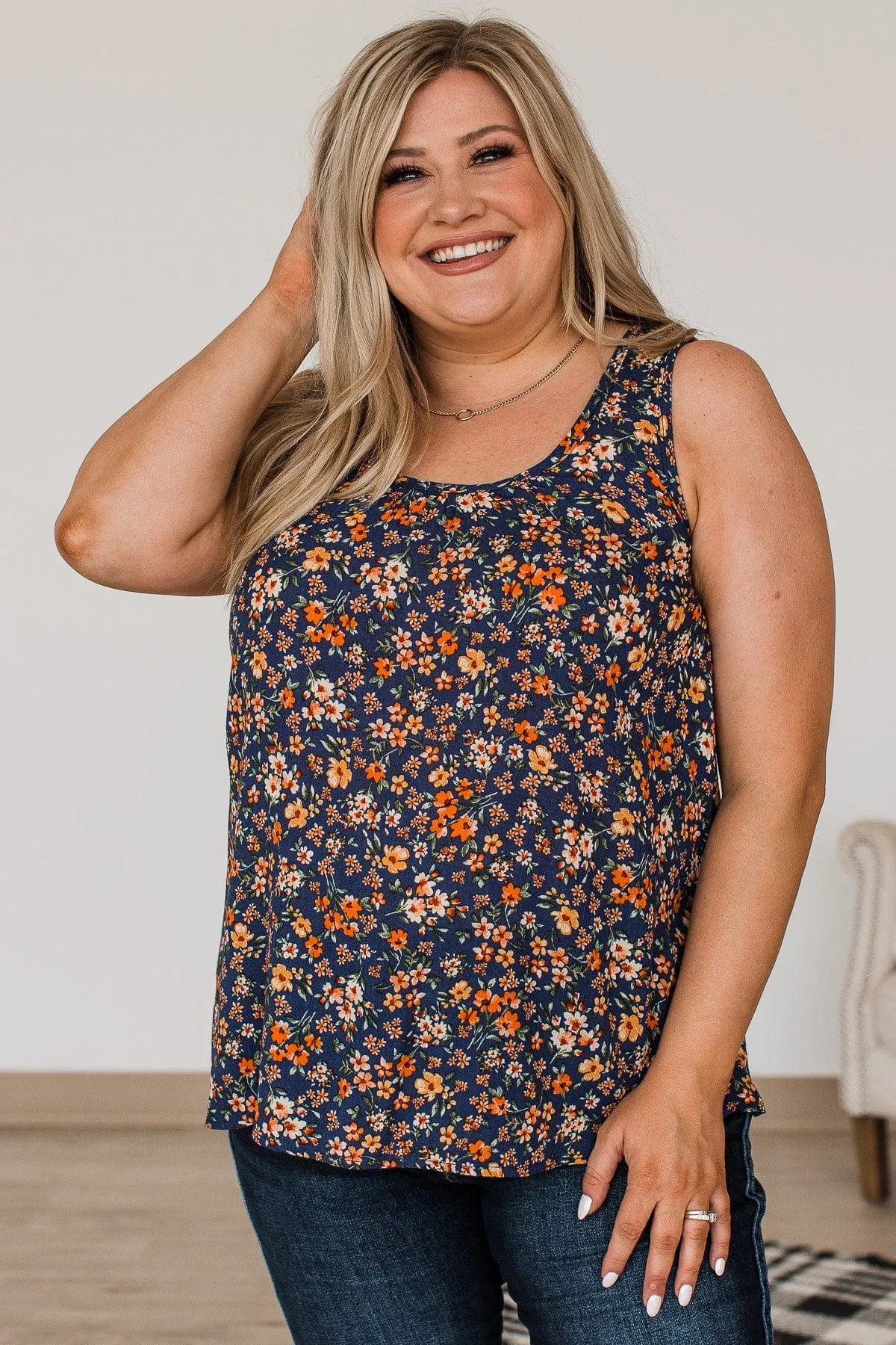 Eye Catching Beauty Floral Tank- Navy