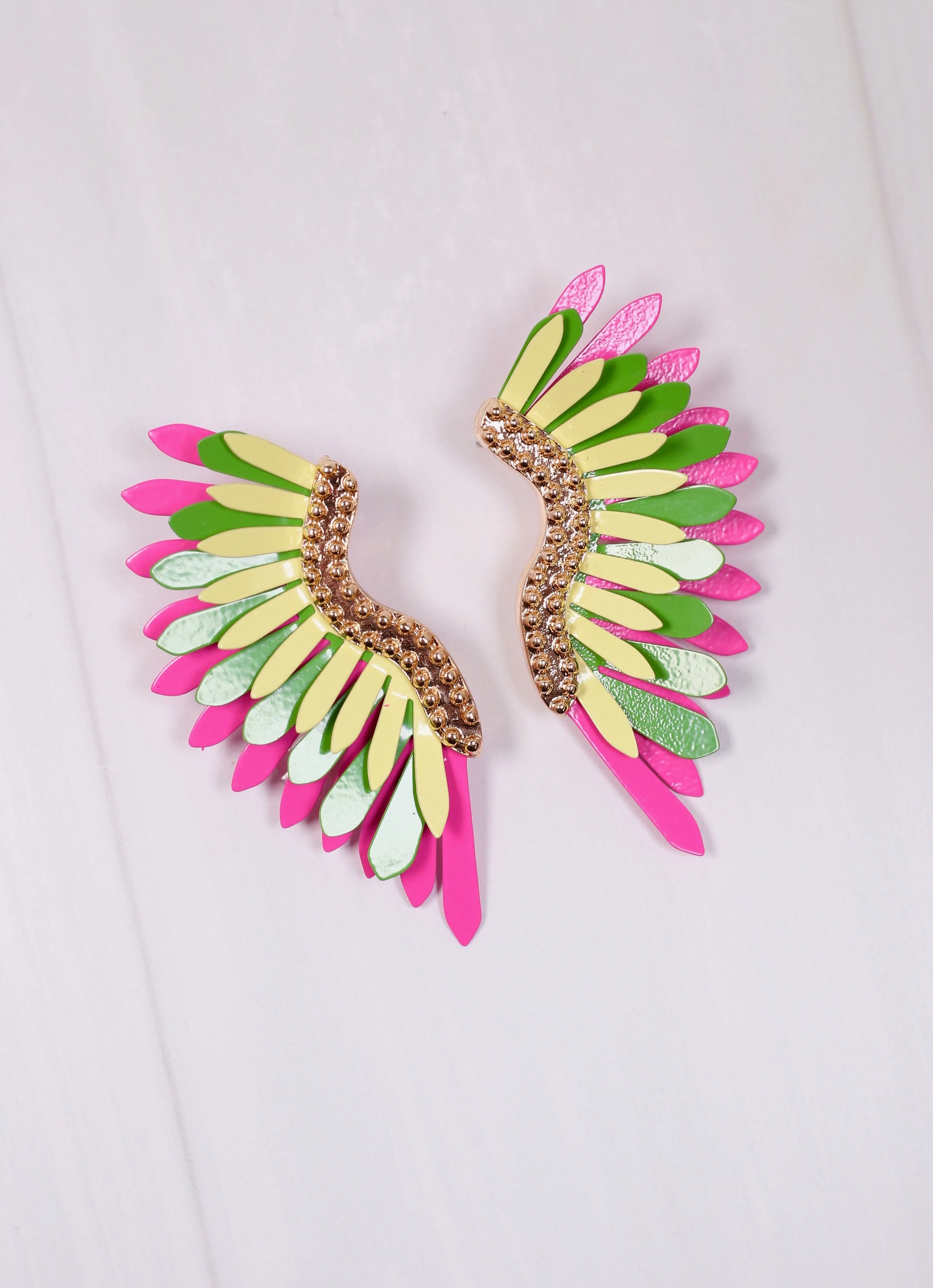 Farrell Metal Fan Earring PINK GREEN