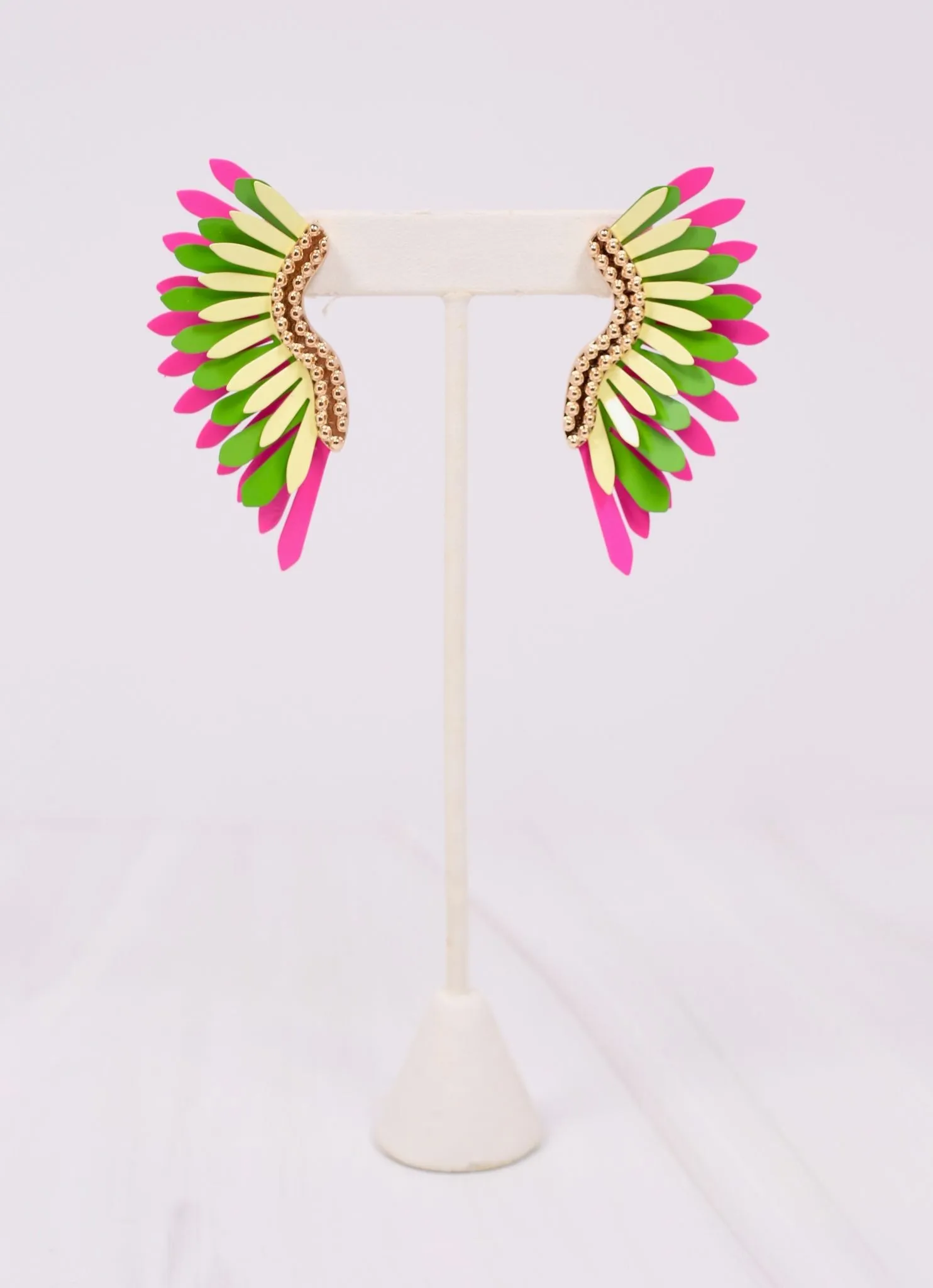 Farrell Metal Fan Earring PINK GREEN