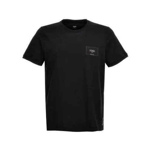 FENDI  |Crew Neck Plain Cotton Short Sleeves Logo Luxury