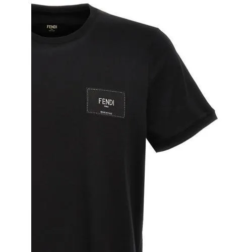 FENDI  |Crew Neck Plain Cotton Short Sleeves Logo Luxury