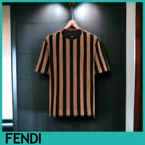 FENDI  |Crew Neck Stripes Unisex Street Style Cotton Short Sleeves