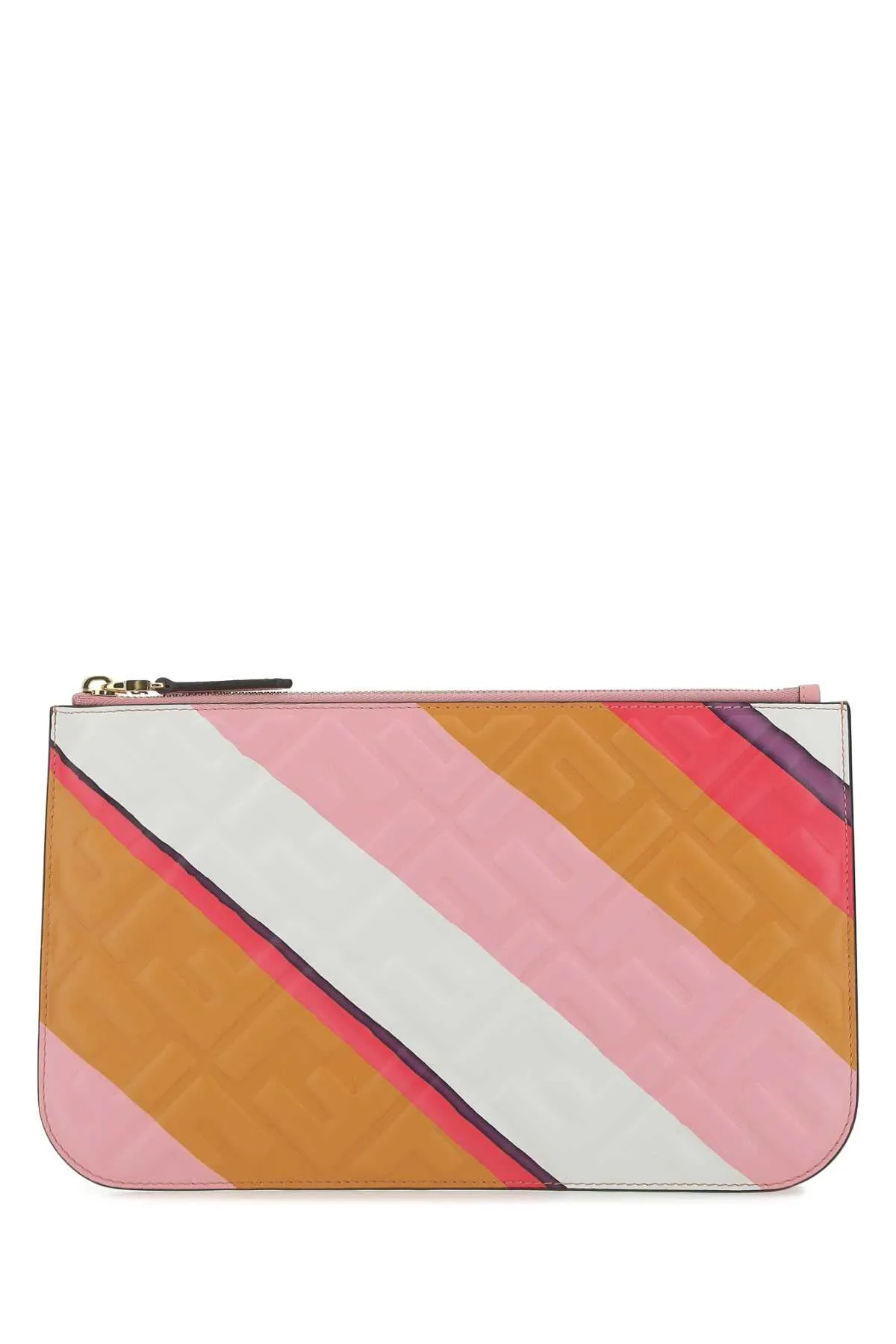 Fendi FF Logo Embossed Striped Zipped Wallet