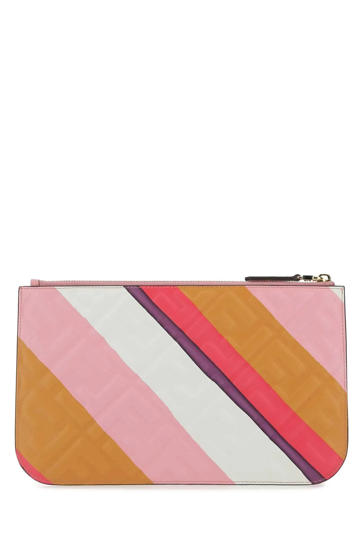 Fendi FF Logo Embossed Striped Zipped Wallet