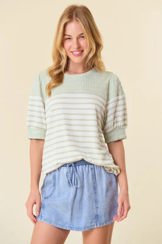 FINAL SALE - Striped Puff Sleeve Top - 2 Colors!