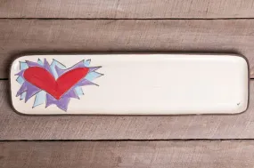 Flaming Heart Violet Long Rectangle Tray Hand Painted Ceramic