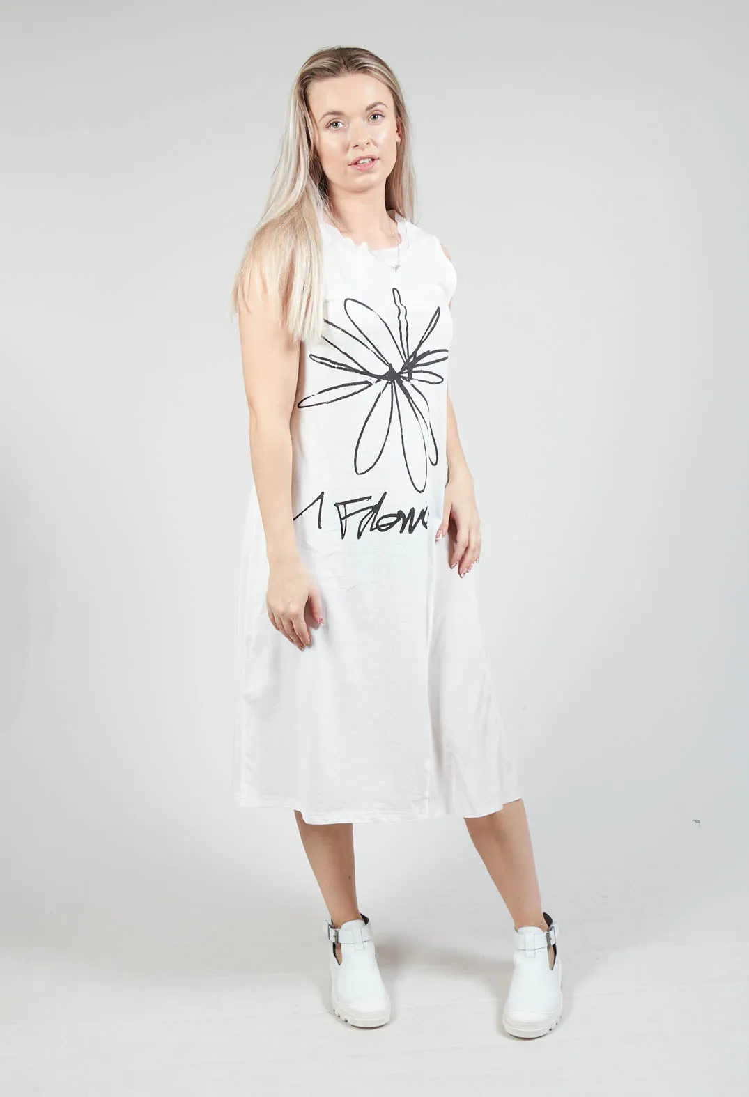 Flower Print Graphic Dress in White Print