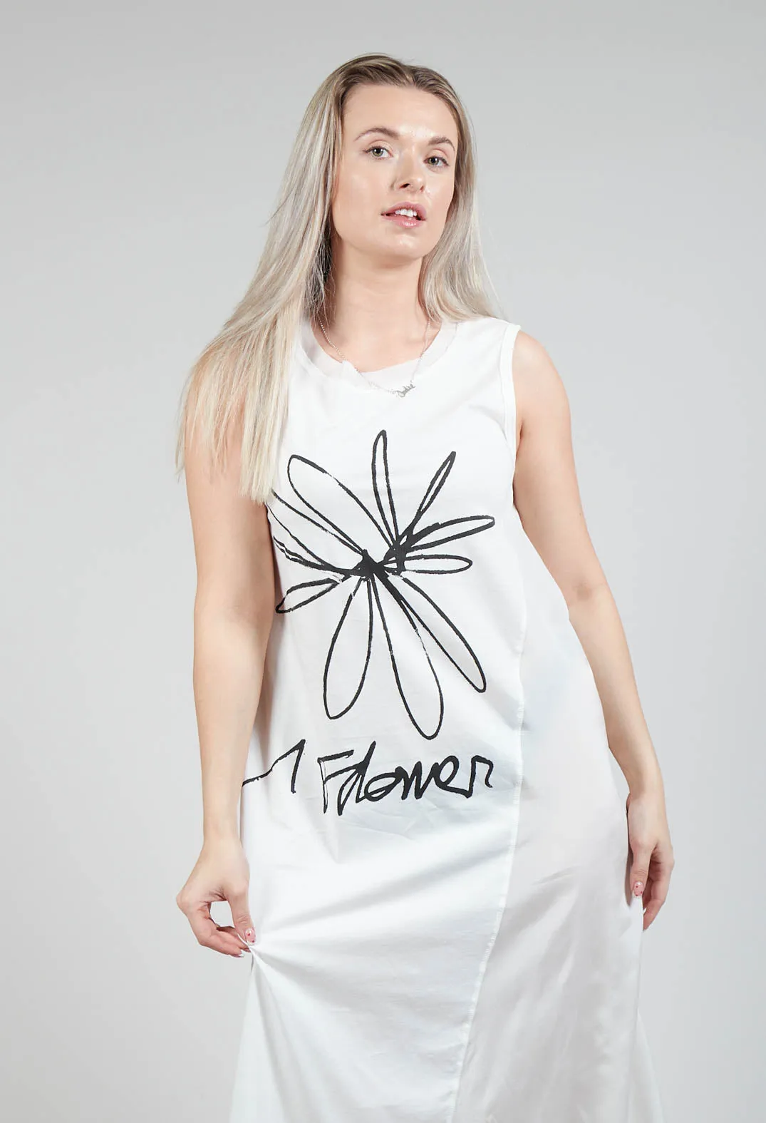 Flower Print Graphic Dress in White Print