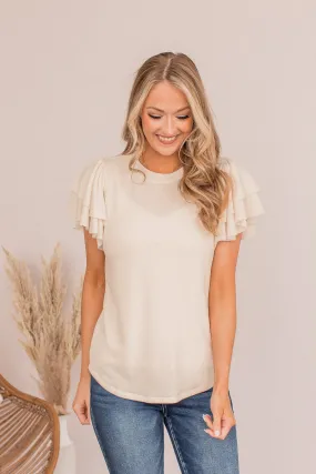 Fly Above The Rest Flutter Sleeve Top- Cream