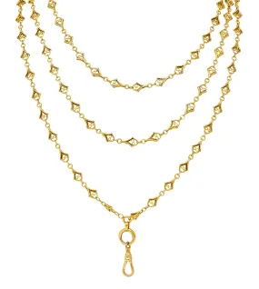 French Victorian 18 Karat Yellow Gold Heart 62 Inch Long Antique Chain Necklace