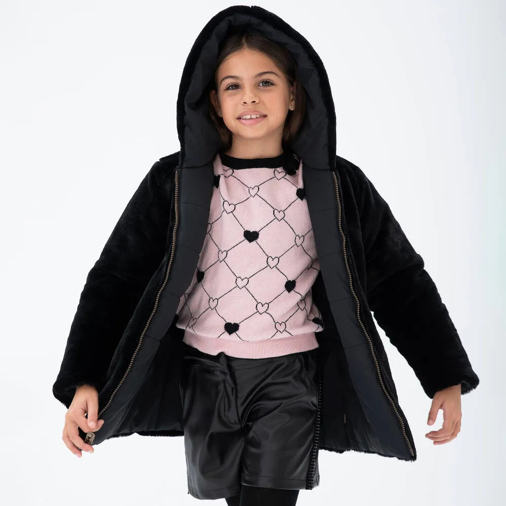 Girls Black Reversible Puffer Coat