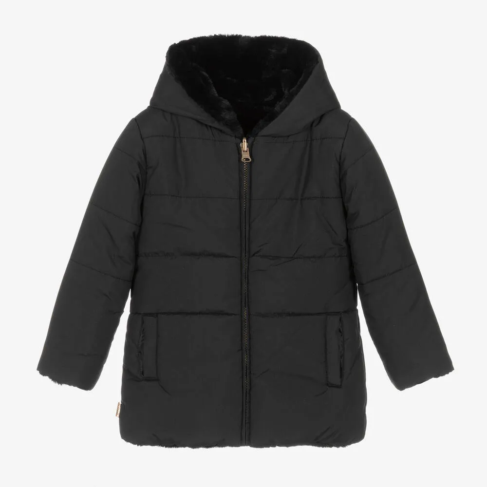 Girls Black Reversible Puffer Coat