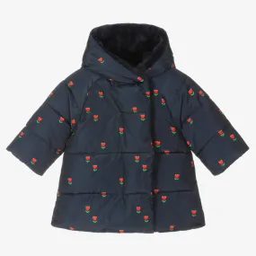 Girls Blue Floral Puffer Coat