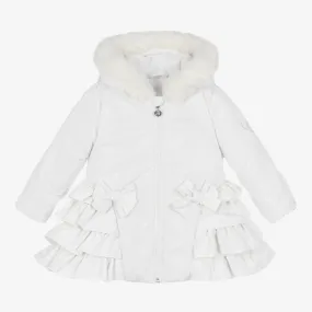 Girls Frilly Hooded White Coat