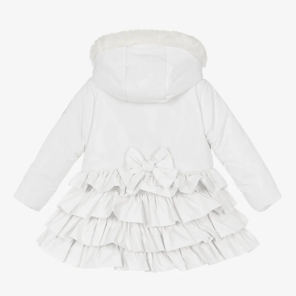 Girls Frilly Hooded White Coat