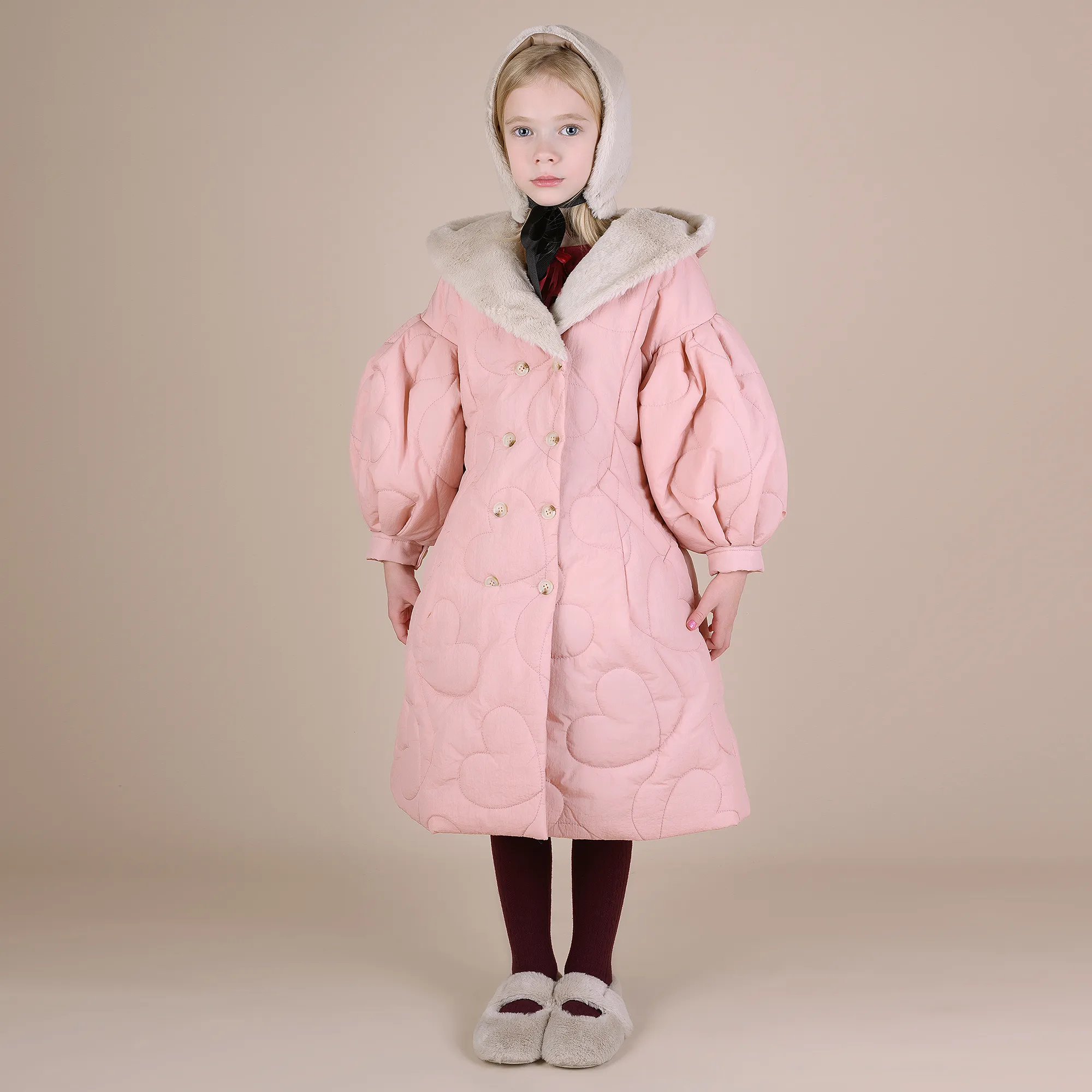 Girls Pink Hooded Quilted Coat