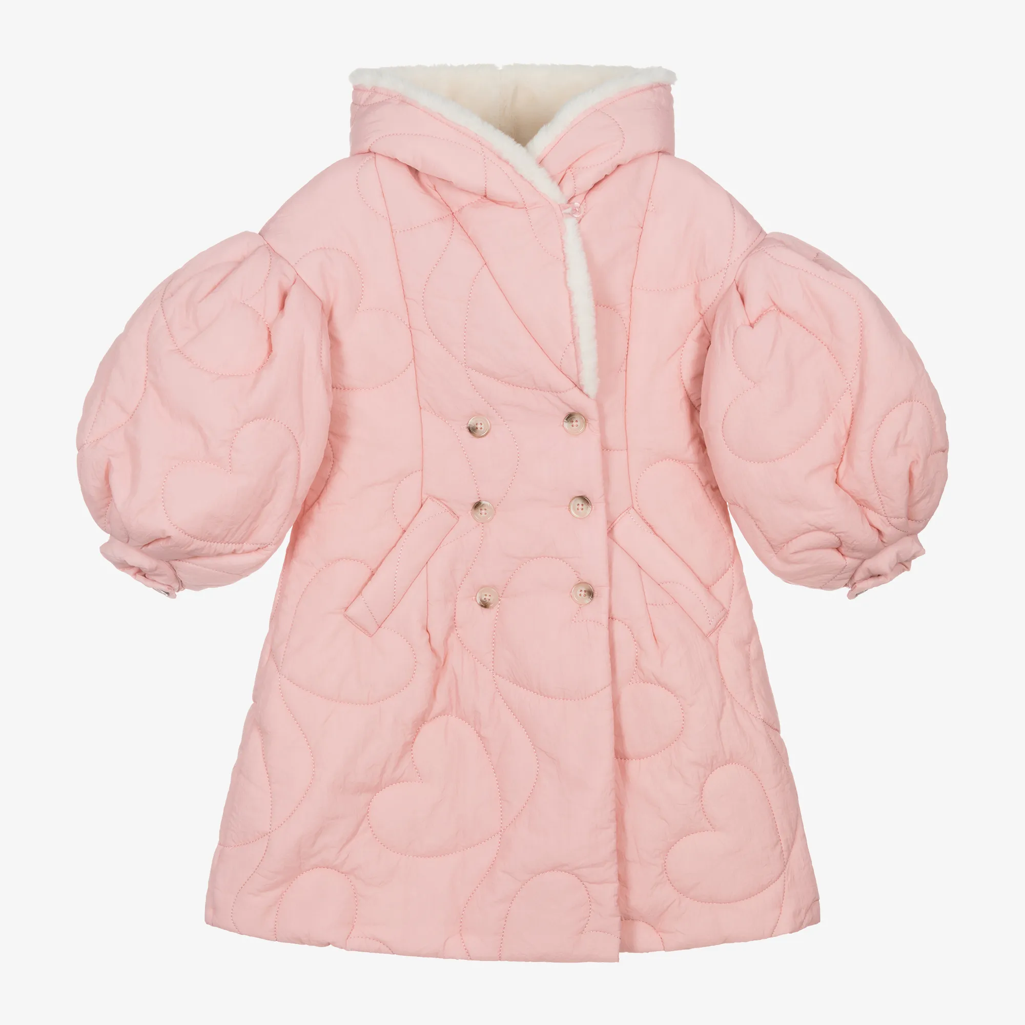 Girls Pink Hooded Quilted Coat