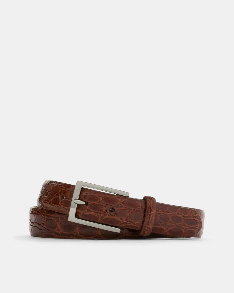 Glazed Crocodile Belt in Cognac Leather