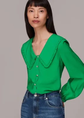 Green Oversized Collar Top