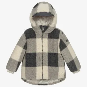 Grey & Beige Check Teddy Coat