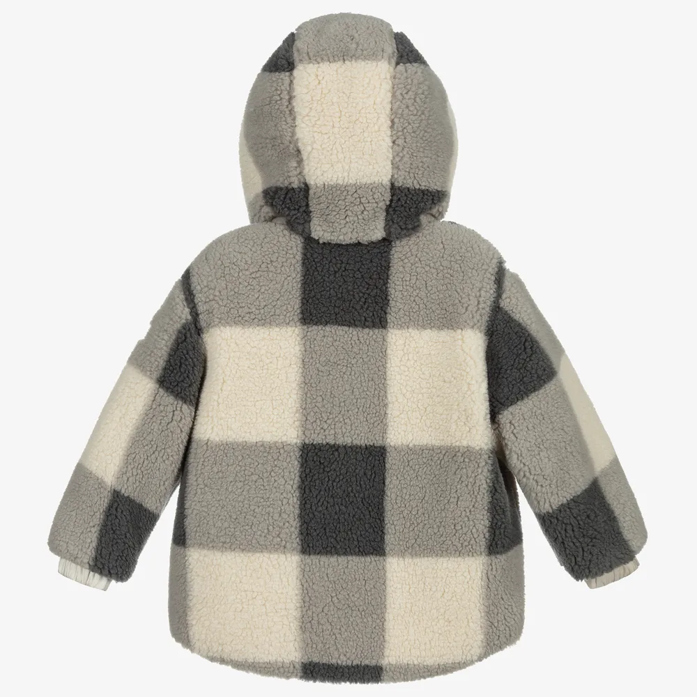 Grey & Beige Check Teddy Coat