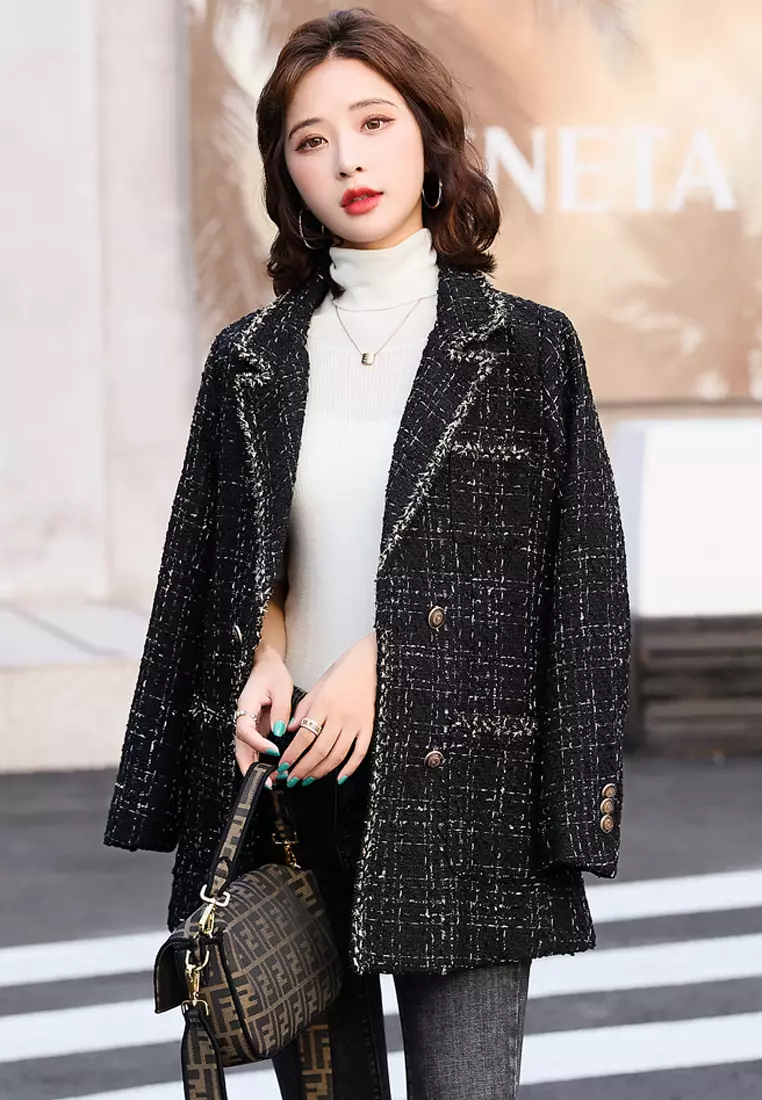 Halo Checked Woolen Blazer Coat