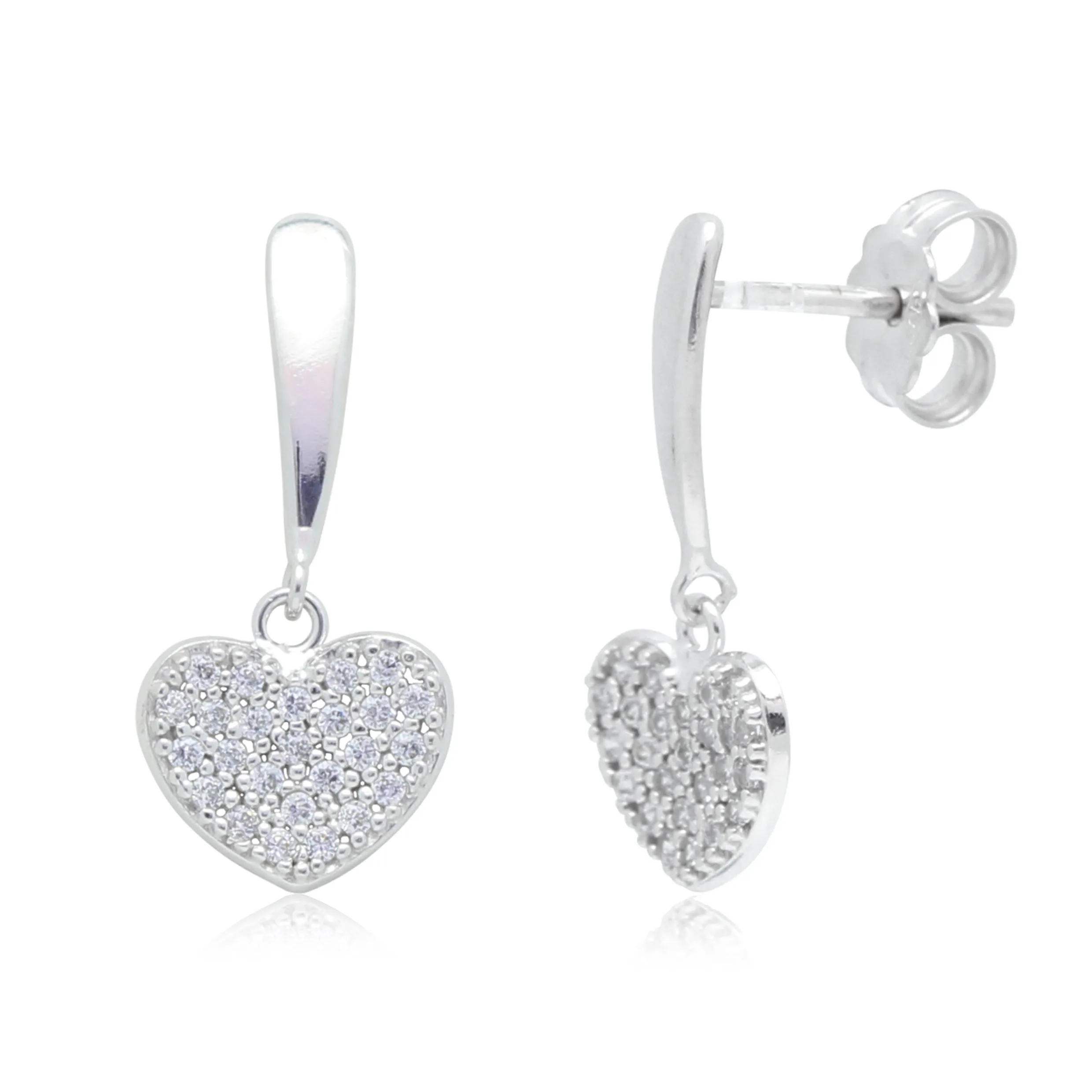 Heart Earrings in 14k White Gold with CZ Pave