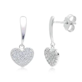 Heart Earrings in 14k White Gold with CZ Pave