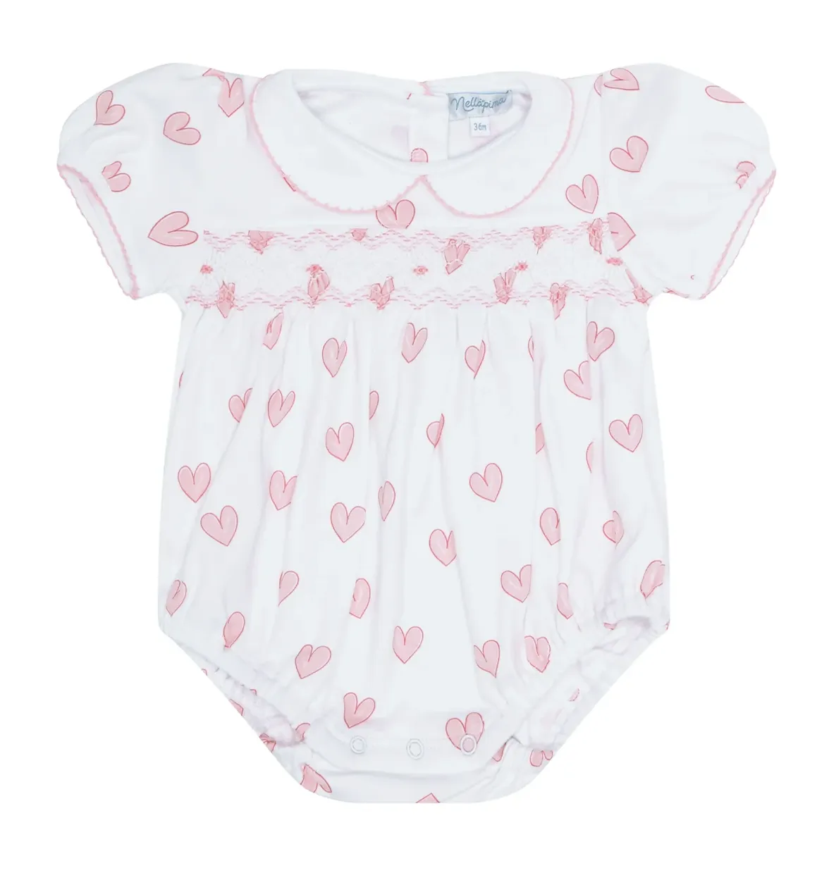 Heart Print Smocked Bubble - Pink