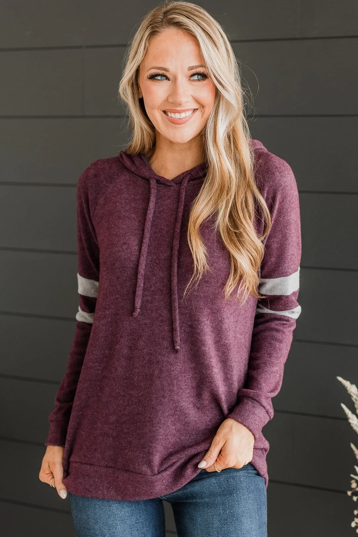 Hearts Delight Hooded Knit Top- Plum