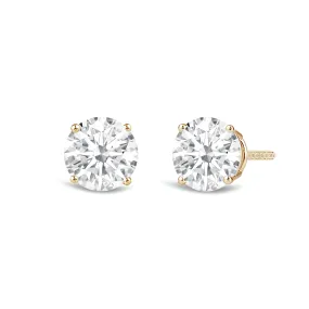 Jewelili 14K Solid Yellow Gold Classic Four Prong Stud Earrings | IGI Certified Round Cut Lab Grown Diamond | Screw Back Posts |