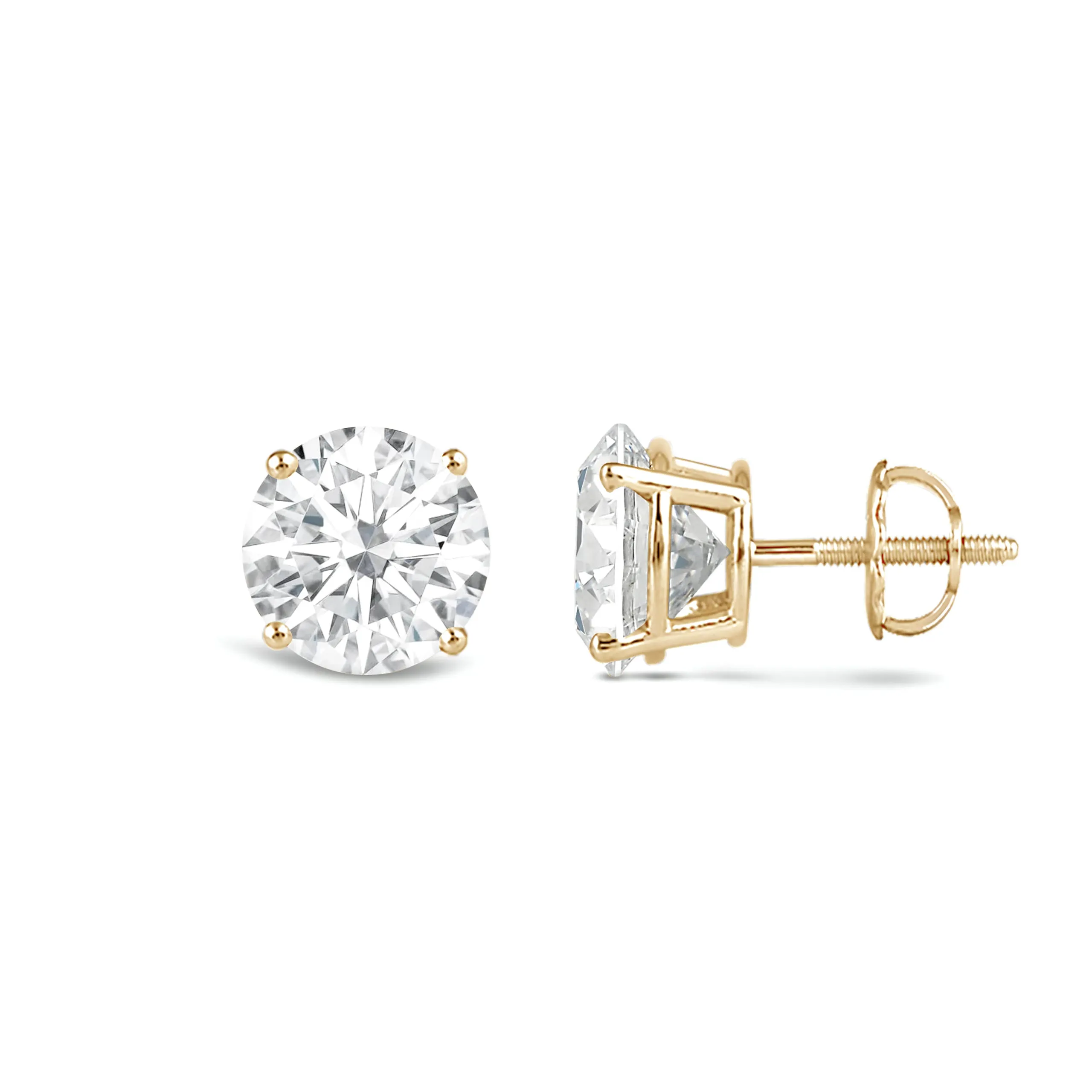 Jewelili 14K Solid Yellow Gold Classic Four Prong Stud Earrings | IGI Certified Round Cut Lab Grown Diamond | Screw Back Posts |