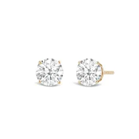 Jewelili 14K Solid Yellow Gold Classic Four Prong Stud Earrings | IGI Certified Round Cut Lab Grown Diamond | Screw Back Posts |