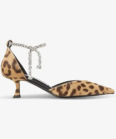 Jimmy Choo Womens Natural Stevie 50 leopard-pattern leather heeled courts