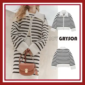 JOY GRYSON  |Stripes Casual Style Long Sleeves Oversized Elegant Style