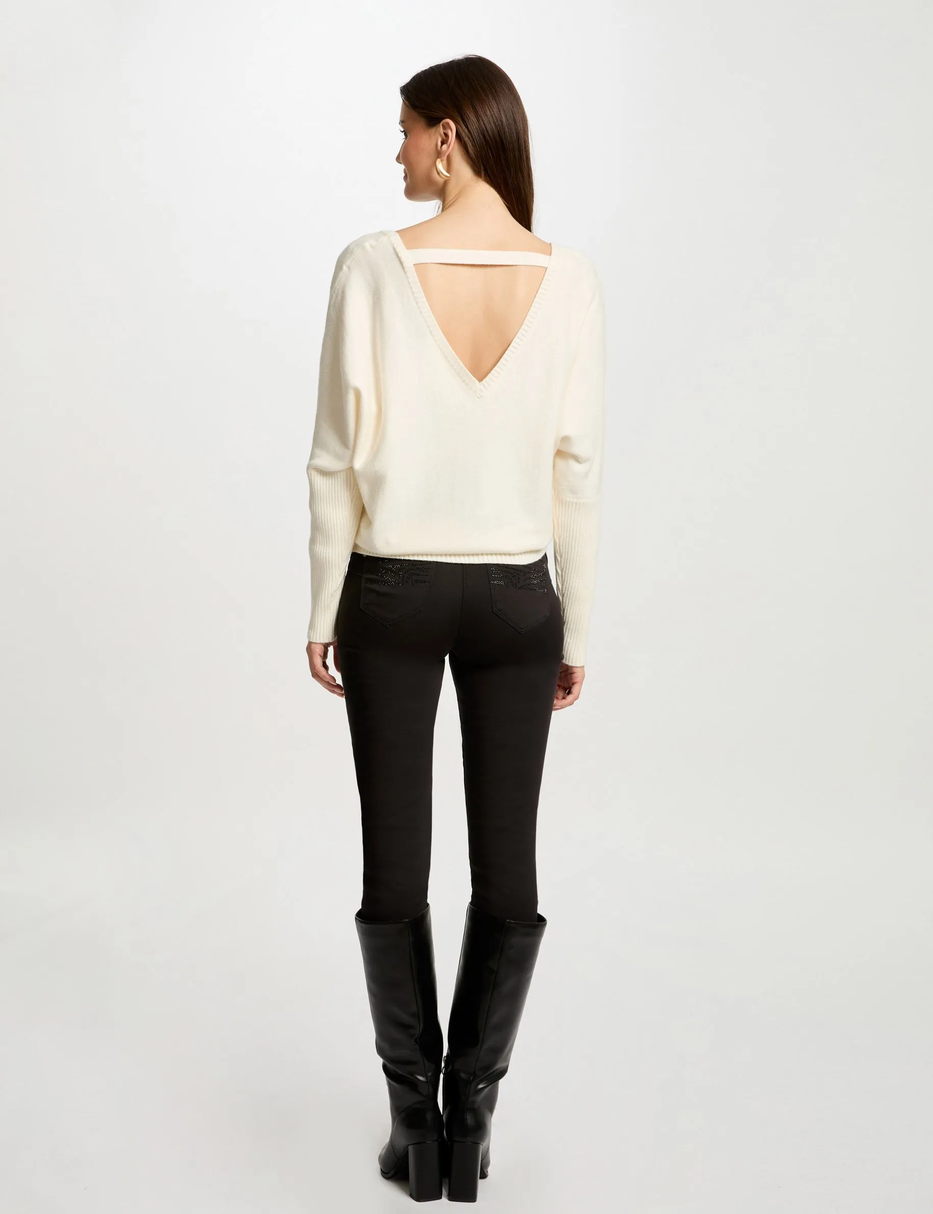 Jumper round neck open back ivory women