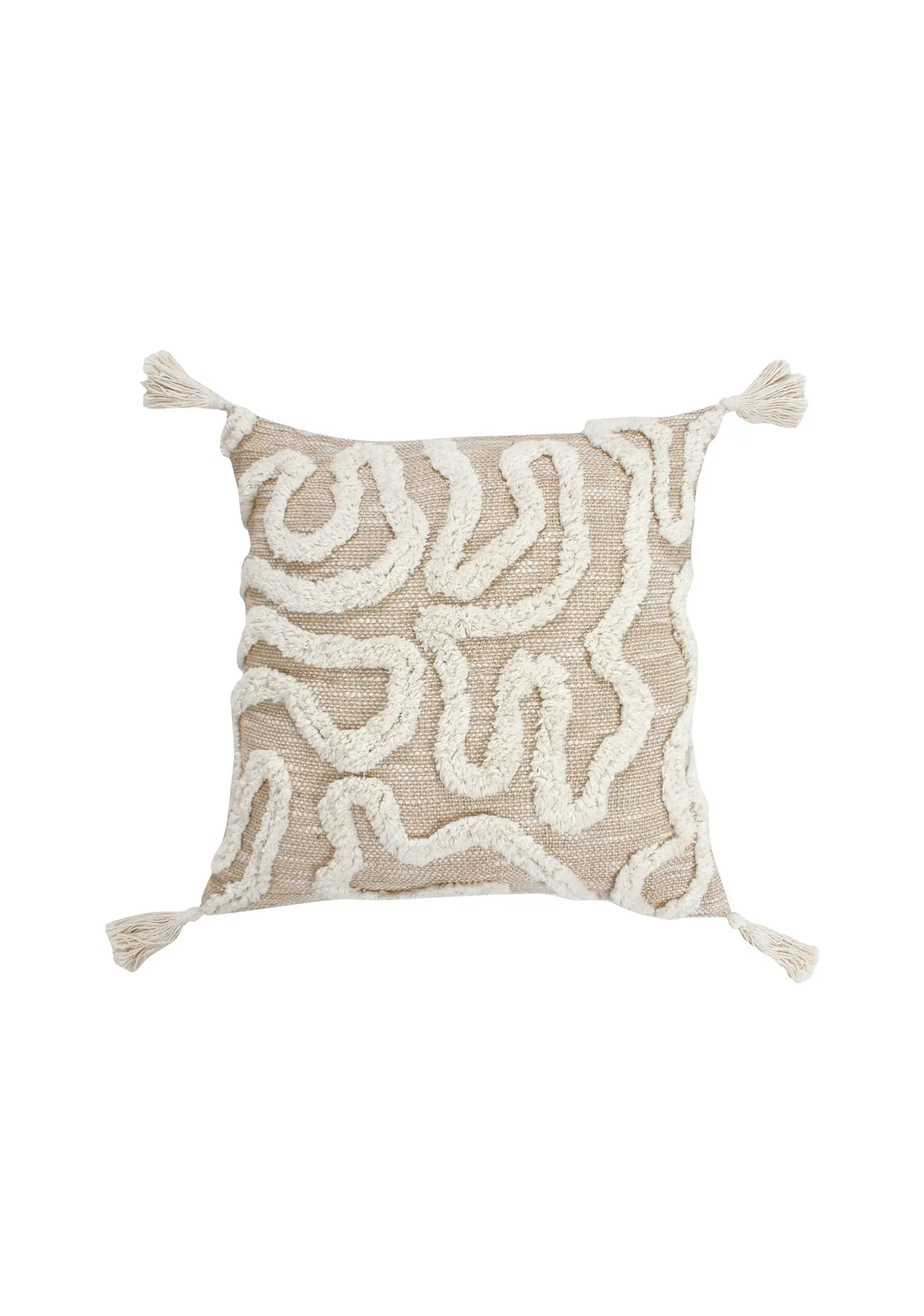 Jute White Abstract Print Pillow