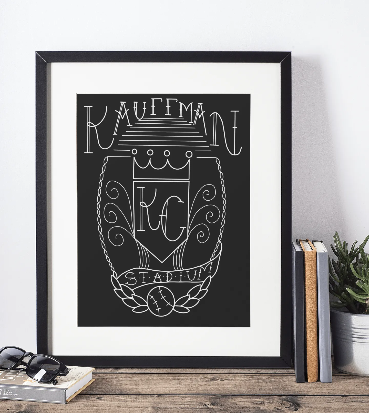 Kauffman Stadium Black Art Print - 8x10